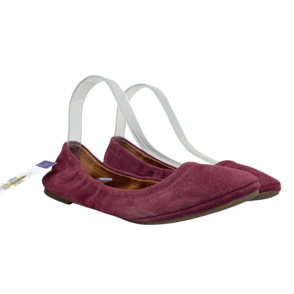 Lucky Brand Womens 7.5 Burgundy Suede Flats Elasticized Fit Stitched Detail